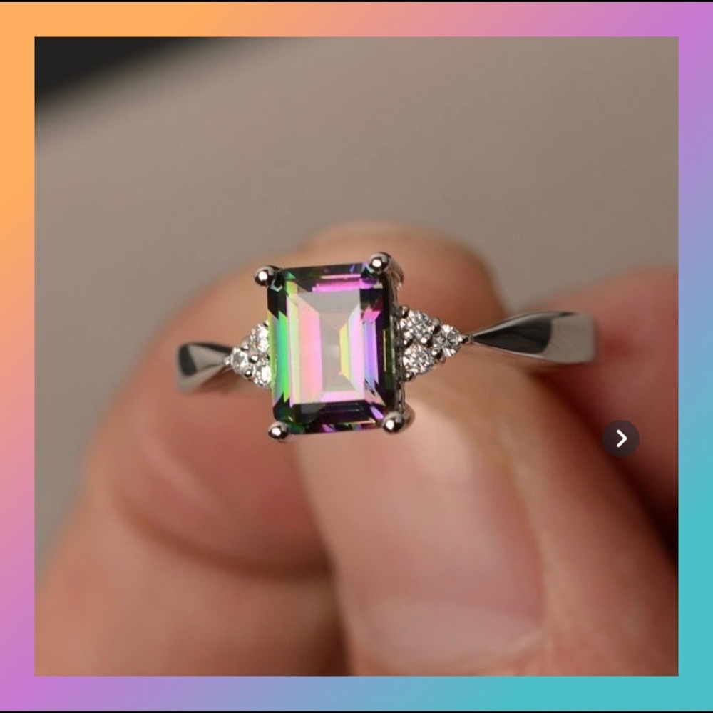 925 SILVER MULTI-COLOR PRINCESS EMERALD CUT RING